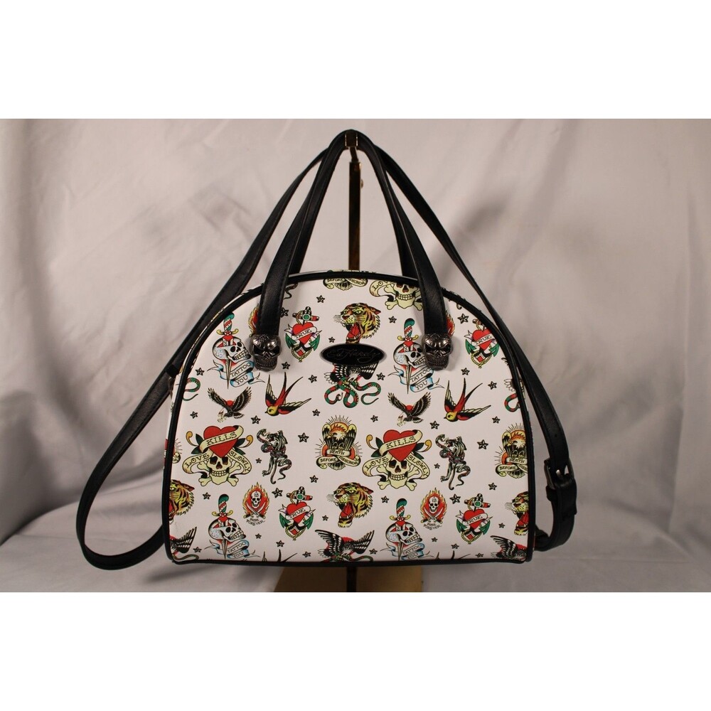 NWT Ed Hardy Insulated Lunch Tote Bag Satchel White Tattoo Flash Crossbody New